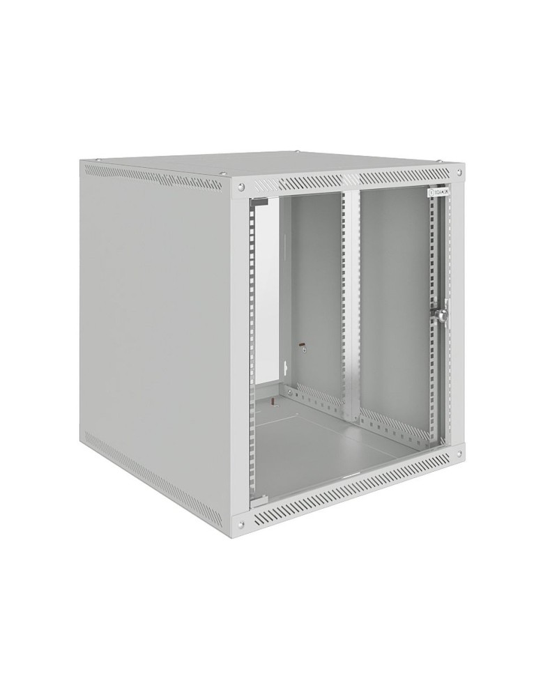 Шкаф настенный 19", 15U, 600x600x770мм, стеклянная дверь, разборный, серый