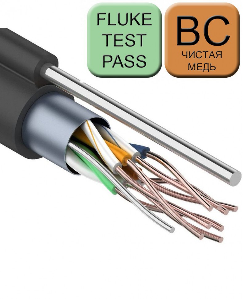 Кабель NETLAN F/UTP витая пара экранированный категории 5e, 4 пары, 25AWG, BC (чистая медь), внешний PE до -40C°, черный, с одножильным тросом