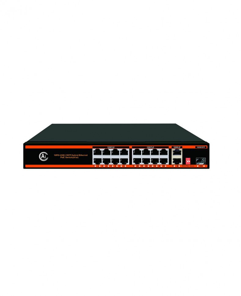 Коммутатор PB-S165POE PRO (2G/1S/250W/A) с 16 портами 10/100BASE-TX PoE+, 2 портами 10/100/1000Base-TX и 1 портом 100/1000Base-X SFP, PoE-бюджет 250 В Коммутатор PB-S165POE PRO (2G/1S/250W/A) с 16 портами 10/100BASE-TX PoE+, 2 портами 10/100/1000Base-TX и 1 портом 100/1000Base-X SFP, PoE-бюджет 250 В