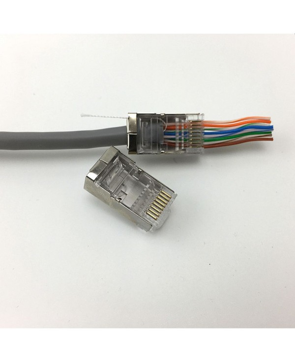 Коннектор RJ-45 (8P8C) кат.5е экранированный со сквозным отверстием EZNetko