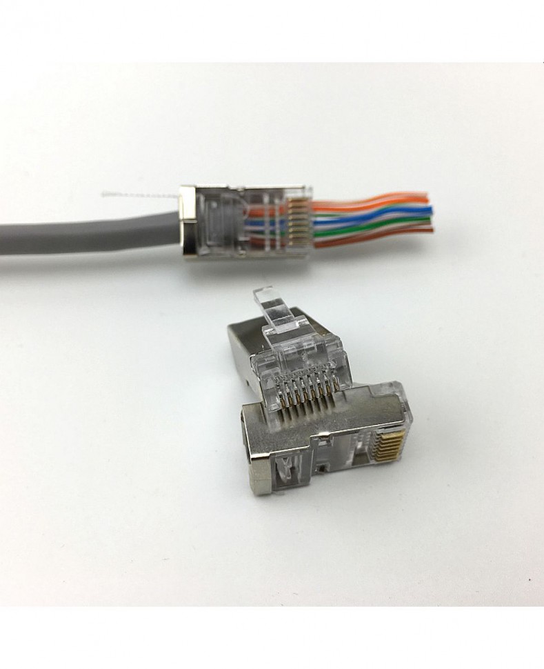 Коннектор RJ-45 (8P8C) кат.5е экранированный со сквозным отверстием EZNetko