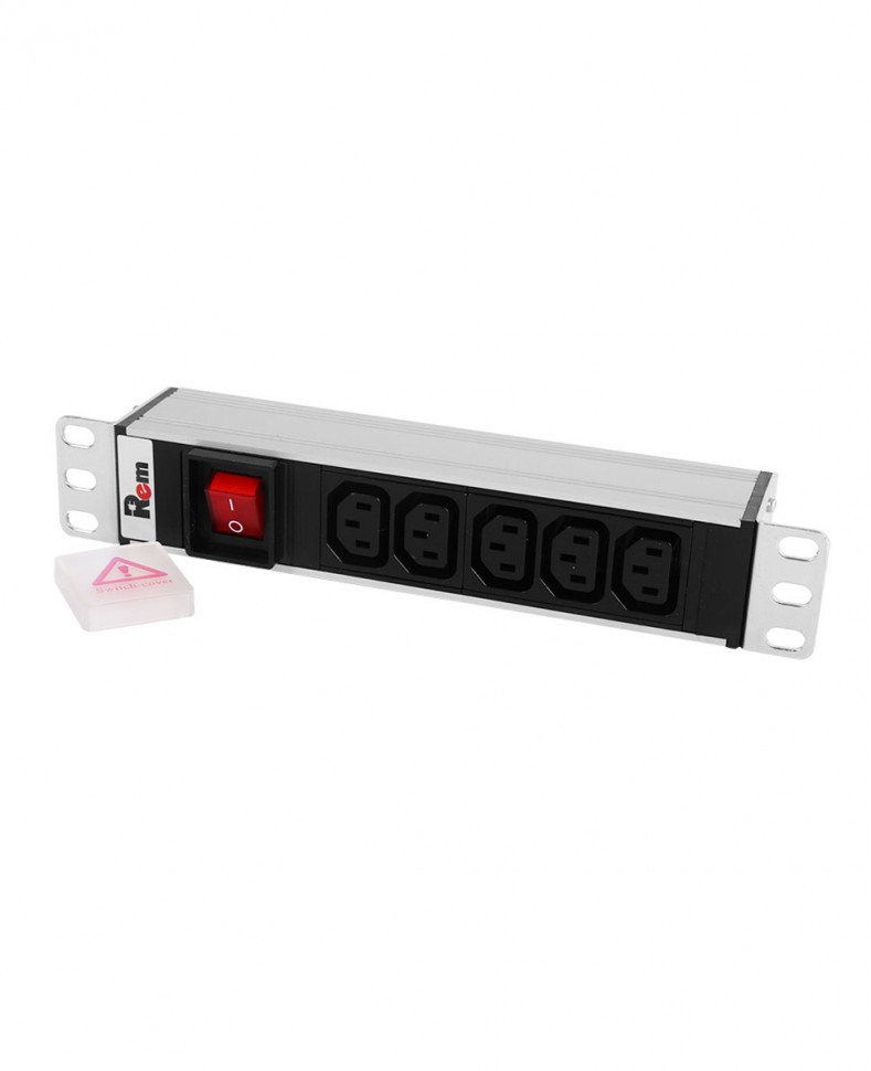 Блок розеток Rem-10 без шнура с выкл., 5 IEC 60320 C13,  вход IEC 60320 C14, 10 A, алюм., 10"
