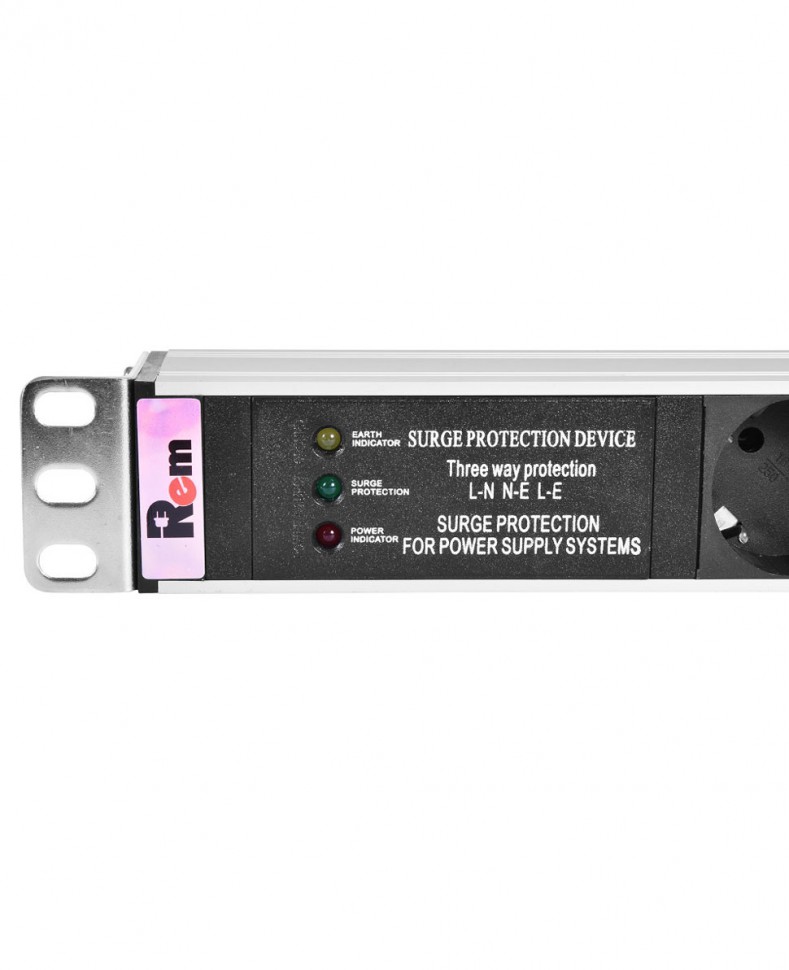 Блок розеток Rem-10 без шнура с фил. и инд., 7 Sсhuko, вход IEC 60320 C14, 10 A, алюм., 19"