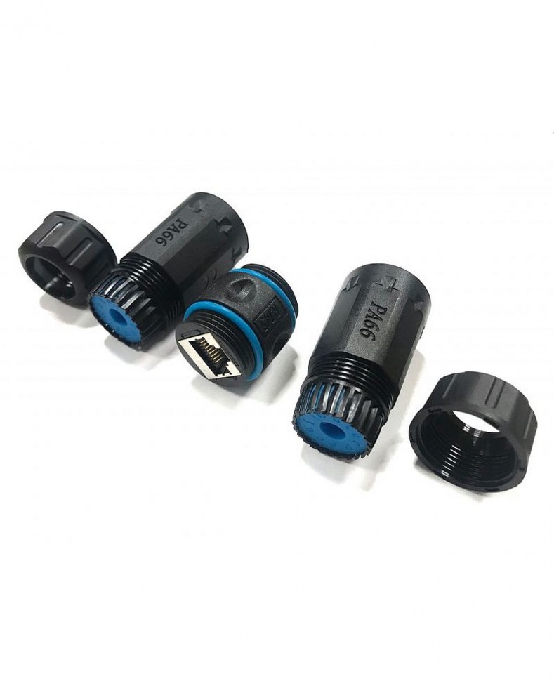 Соединительный модуль RJ45, cat.6, герметичный (IP68), цанг зажимы, экранированный, черный