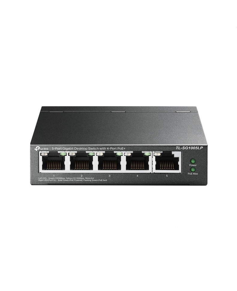 Коммутатор гигабитный неуправляемый TP-LINK TL-SG1005LP с 5 гигабитными портами (4 порта PoE+) Коммутатор гигабитный неуправляемый TP-LINK TL-SG1005LP с 5 гигабитными портами (4 порта PoE+)
