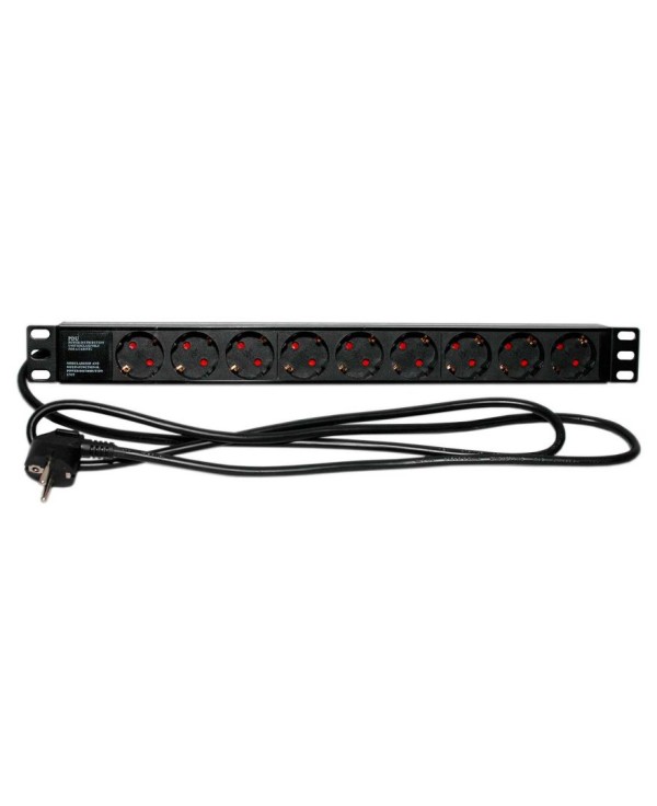 Блок розеток 220В, 19", 1U, 9 розеток 2К+З, 3500Вт, шнур 2м