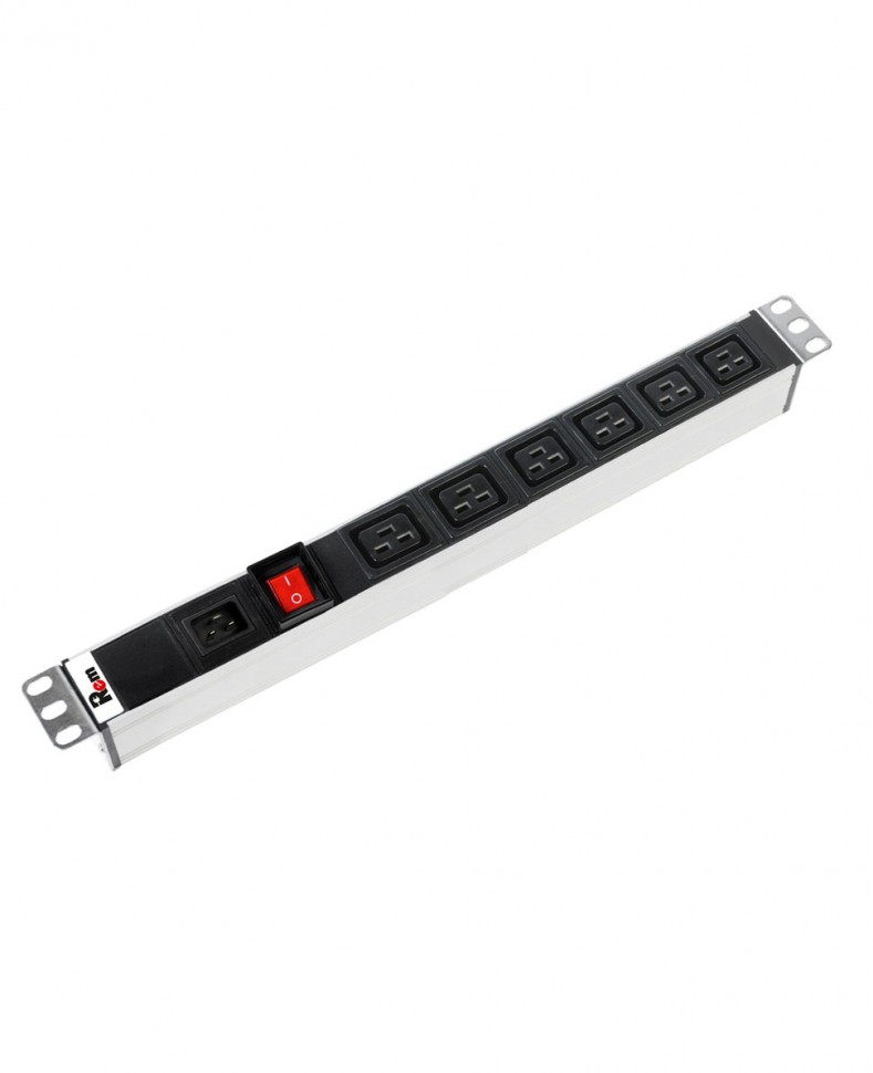 Блок розеток Rem-16 с выкл., 6 IEC 60320 C19, вход IEC 60320 C20, 16 A, алюм., 19"