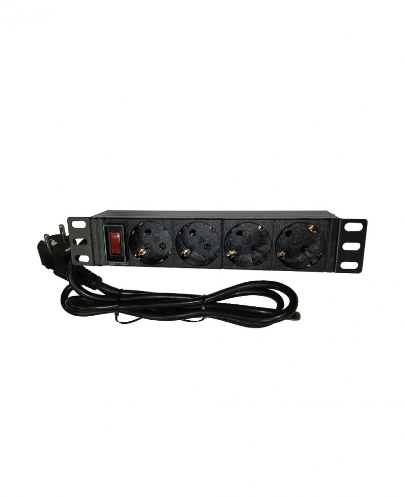 Блок розеток 10", 1U, 4 розетоки 2К+З, 16А, шнур 1,5 м