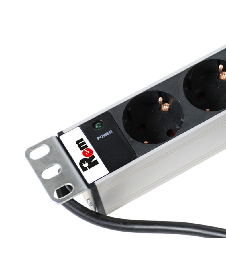 Блок розеток Rem-16 с инд., 9 Schuko, 16 A, алюм., 19", шнур 1,8 м