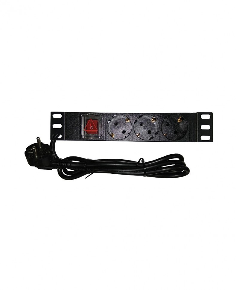 Блок розеток 10", 1U, 3 розетоки 2К+З, 16А, шнур 1,5 м