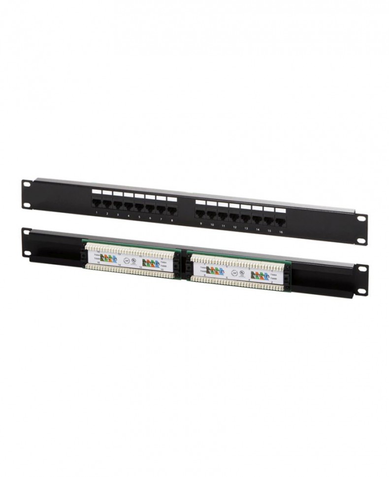 Патч-панель Netko UTP 16 портов, RJ45, 5e, 19" 1U, dual IDC