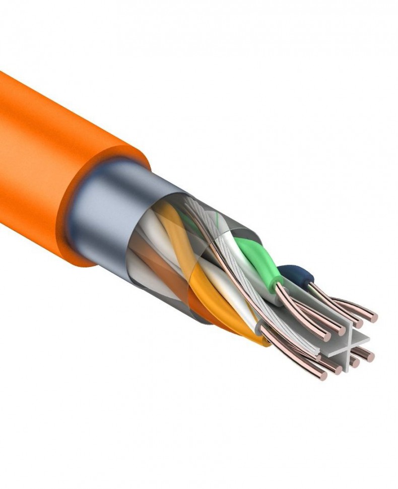 Кабель NIKOLAN F/UTP витая пара экранированный, категории 6, 4 пары, 23AWG (0,57мм), BC (чистая медь), внутренний, LSZH нг(А)-HFLTx, оранжевый