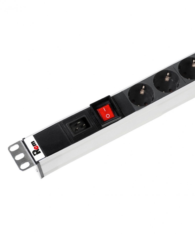 Блок розеток Rem-16 с выкл., 7 Schuko, вход IEC 60320 C20, 16 A, алюм., 19"