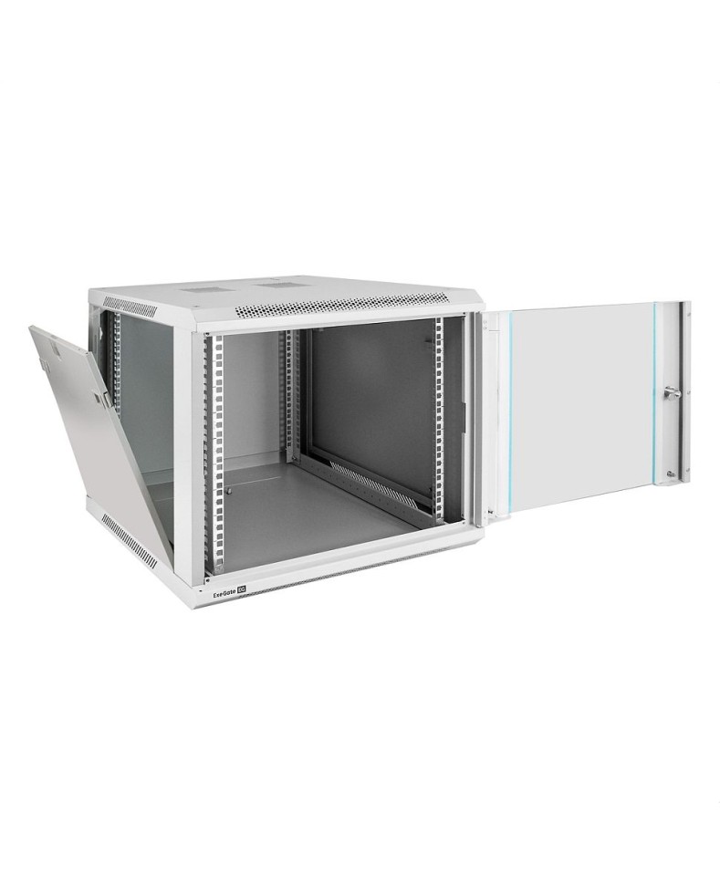 Шкаф настенный 19", 9U, 600x600x500мм, стеклянная дверь, разборный, серый