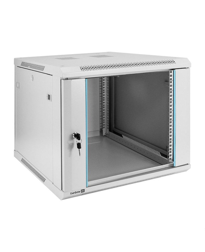 Шкаф настенный 19", 9U, 600x600x500мм, стеклянная дверь, разборный, серый
