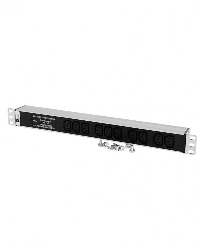Блок розеток Rem-10 без шнура с фил. и инд., 10 IEC 60320 C13, вход IEC 60320 C14, 10 A, алюм., 19"