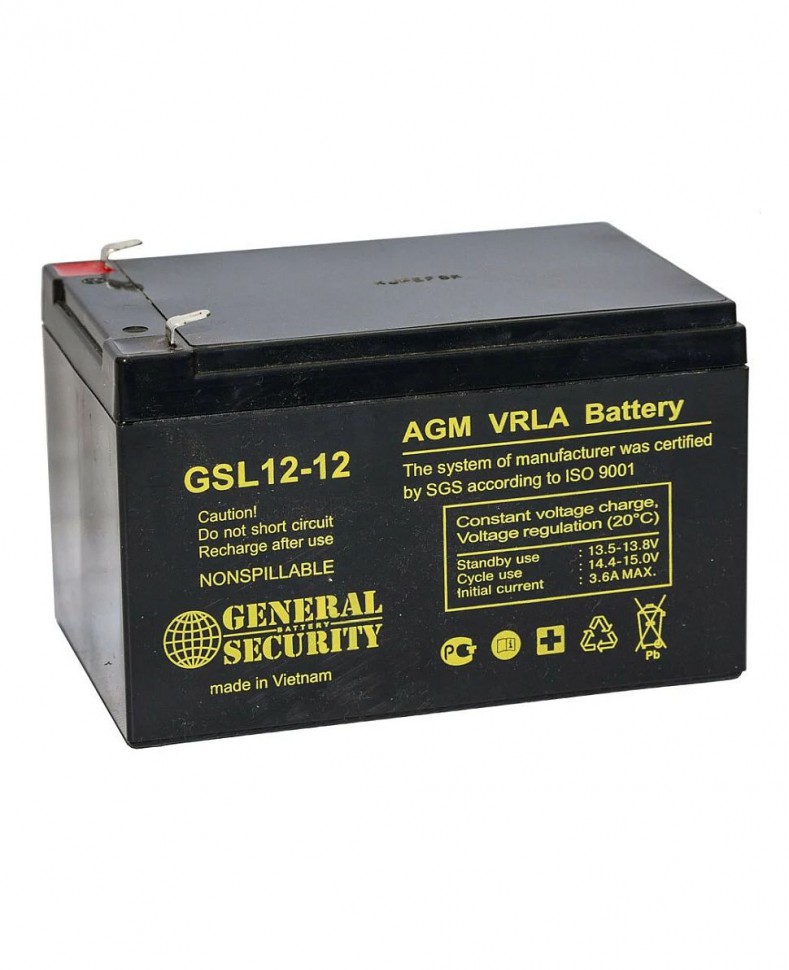 Аккумулятор General Security GSL 12-12 (Аккумуляторная батарея для ИБП 12 В, 12 Ач, 98х151х98мм)