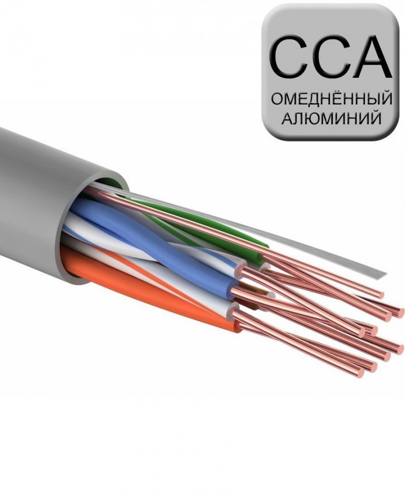Кабель INTERLAN24 U/UTP витая пара категории 5e, 4 пары, 24AWG, CCA, для внутренней прокладки, PVC, серый