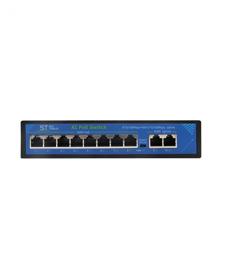Коммутатор ST-S85POE (2M/120W/А) PRO с 8 портами 10/100BASE-TX PoE+ и 2 портами 10/100Base-TX, PoE-бюджет 120 Вт, корпус металл (версия 4)