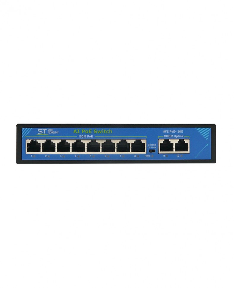 Коммутатор ST-S86POE(2G/120W/А) PRO с 8 портами 10/100BASE-TX PoE+, 2 портами 10/100/1000Base-TX, PoE-бюджет 120 Вт