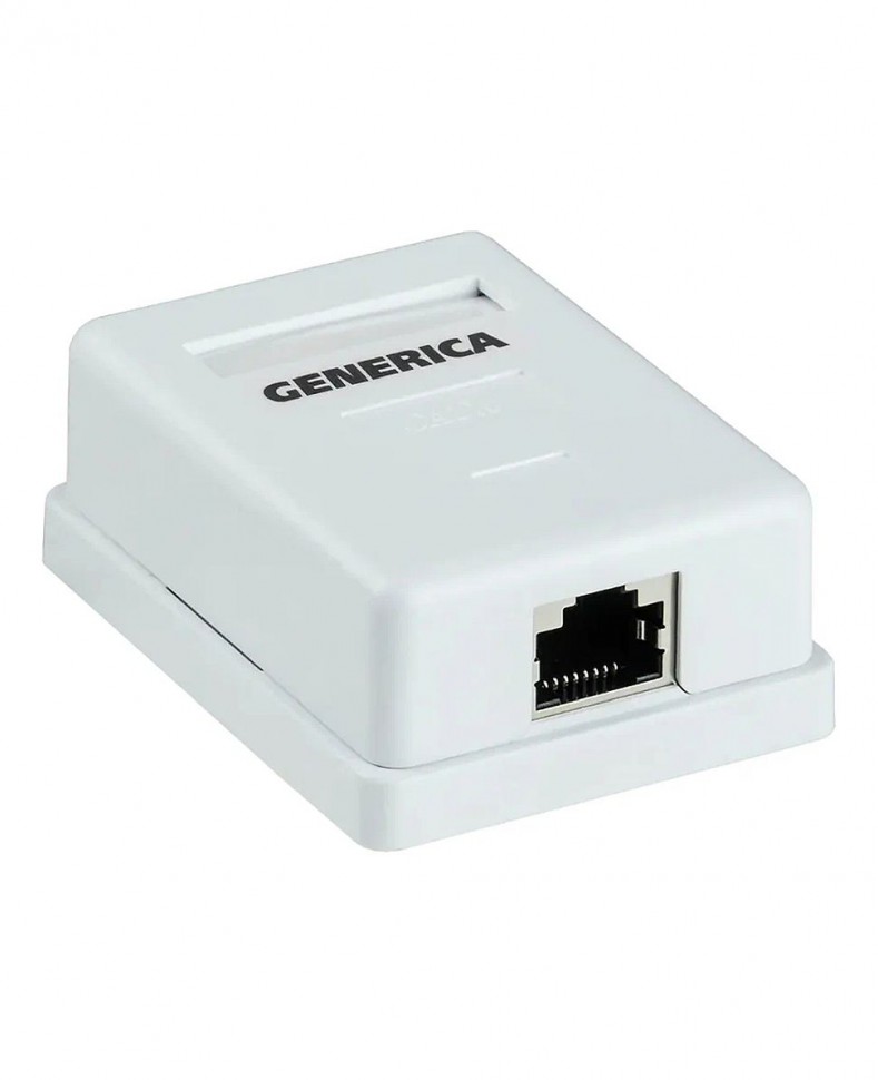 Розетка настенная GENERICA 1 порт, кат.5e, RJ-45(8P8C), экранированная, DUAL IDC, белая