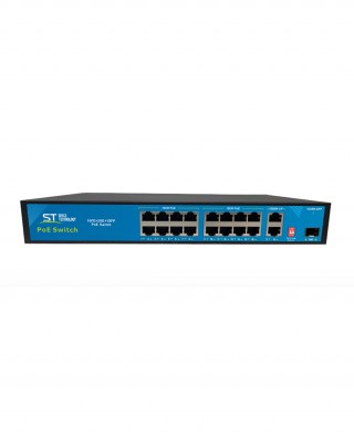 Коммутатор ST-S165POE (2G/1S/250W/A) PRO с 16 портами 10/100BASE-TX PoE+, 2 портами 10/100/1000Base-TX и 1 портом 100/1000Base-X SFP, PoE-бюджет 250 В